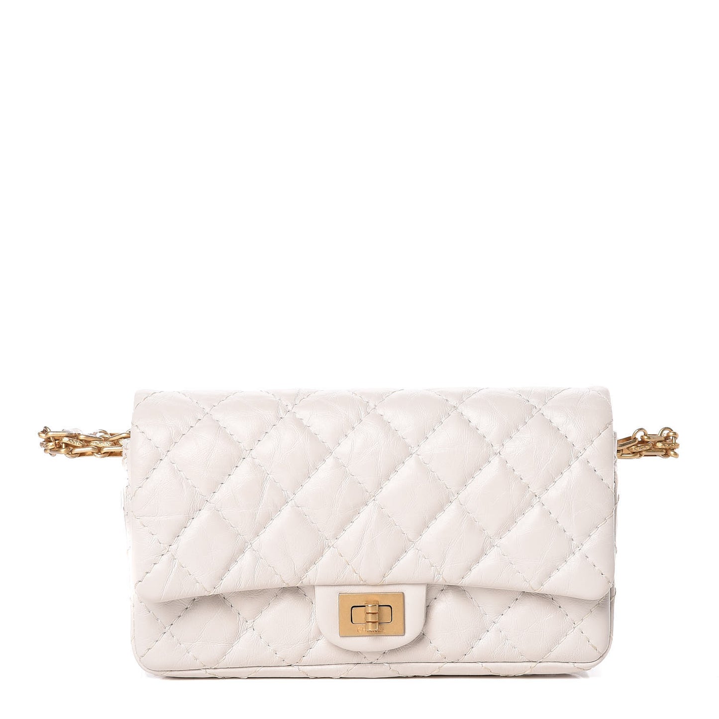 Aged Calfskin Quilted 2.55 Reissue Chain Waist Bag White