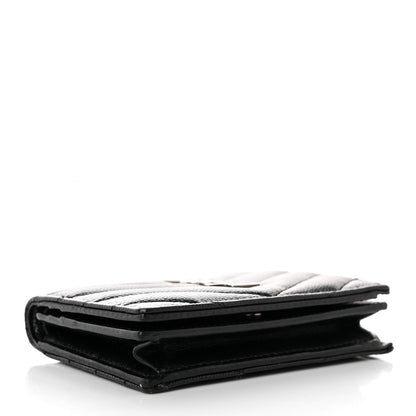 Saint Laurent Grain De Poudre Matelasse Chevron Monogram Card Case Black 4 of 11