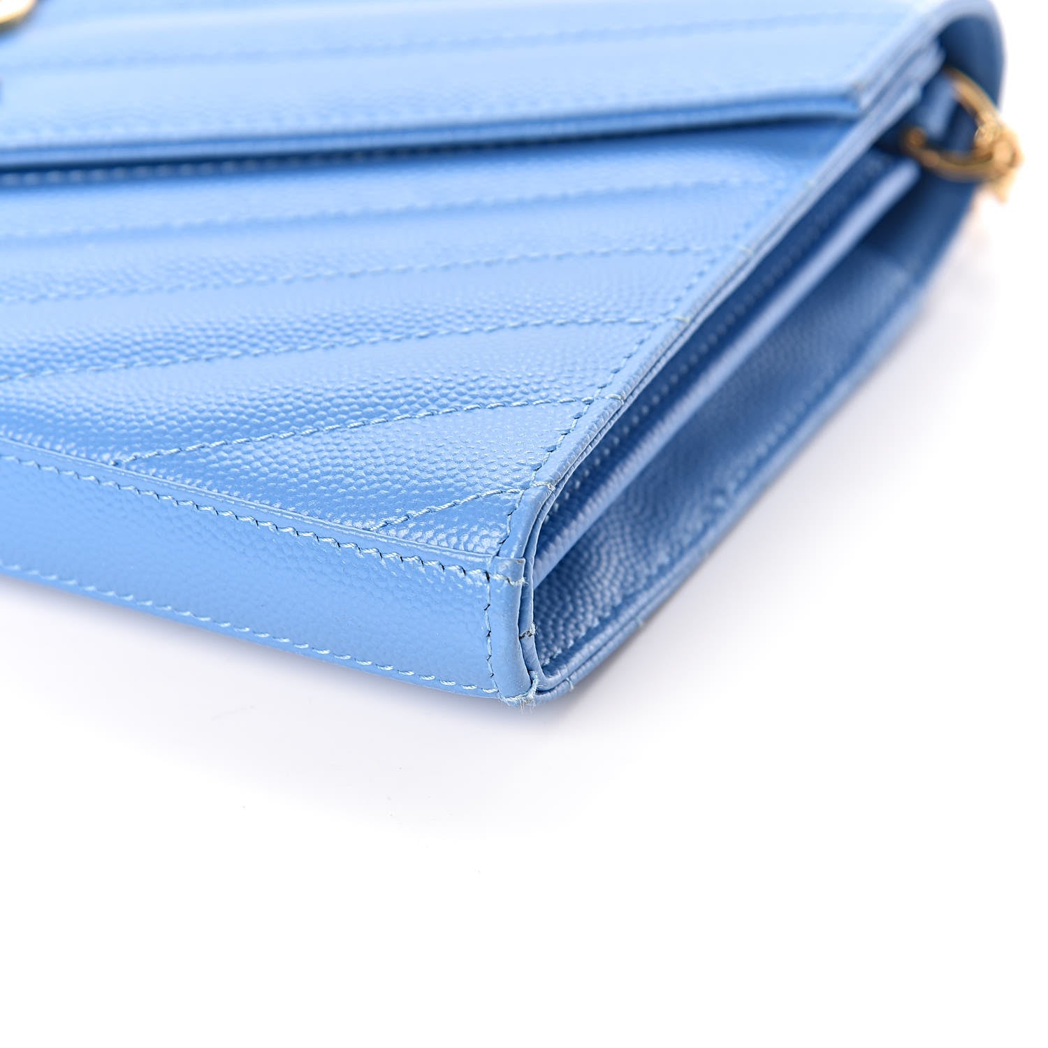 Saint Laurent Grain De Poudre Matelasse Chevron Monogram Chain Wallet Blue Clair 13 of 13