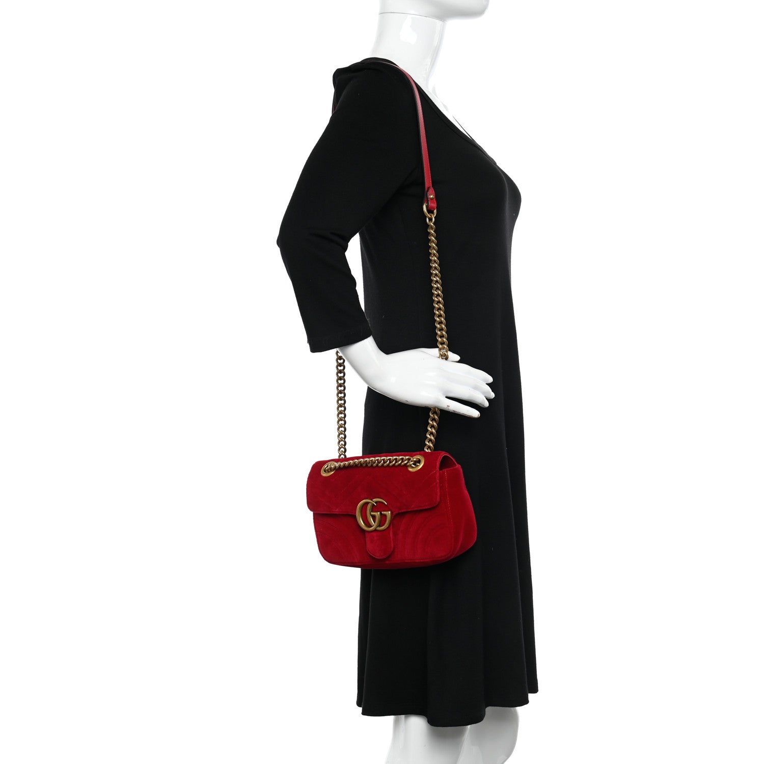 Gucci Velvet Matelasse Mini GG Marmont Shoulder Bag Hibiscus Red 2 of 11