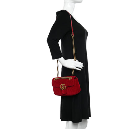 Gucci Velvet Matelasse Mini GG Marmont Shoulder Bag Hibiscus Red 2 of 11