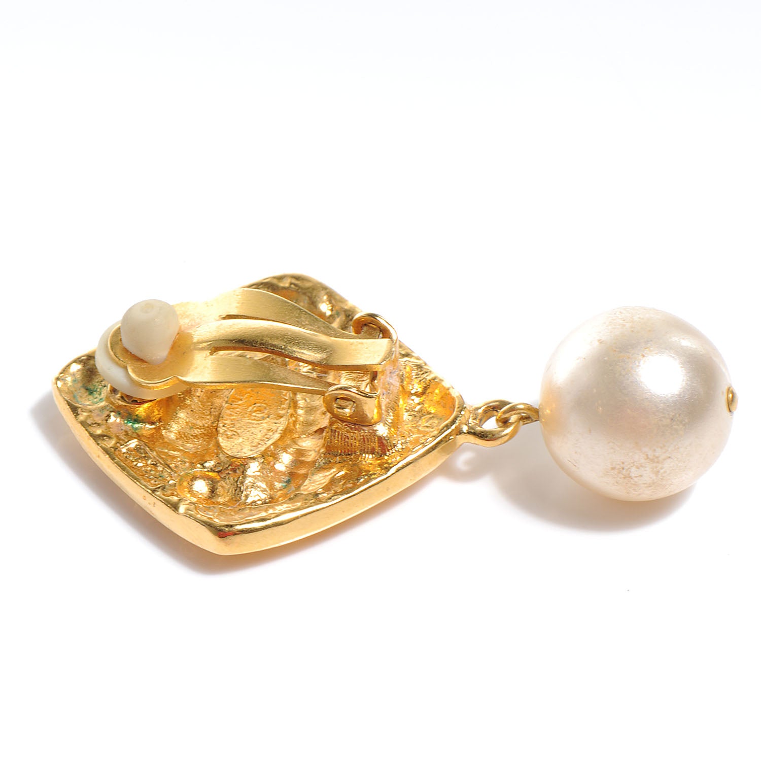 Chanel Pearl CC Dangle Clip On Earrings Gold 3 of 4