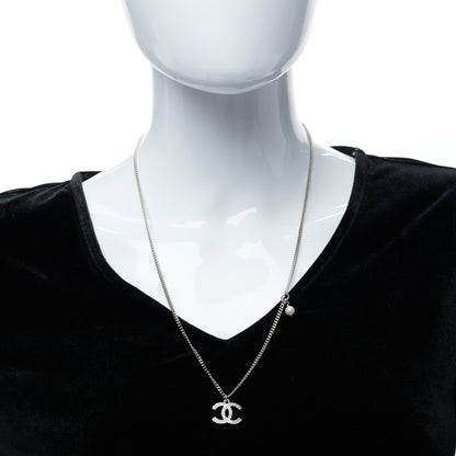 Chanel Pearl Crystal CC Pendant Necklace Silver 2 of 5