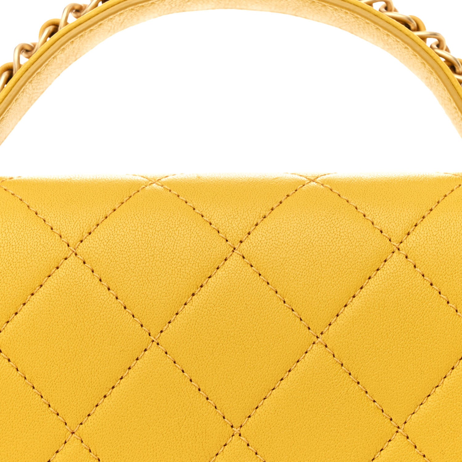 Chanel Lambskin Quilted Chain Infinity Top Handle Flap Yellow 8 of 11