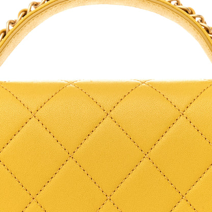 Chanel Lambskin Quilted Chain Infinity Top Handle Flap Yellow 8 of 11