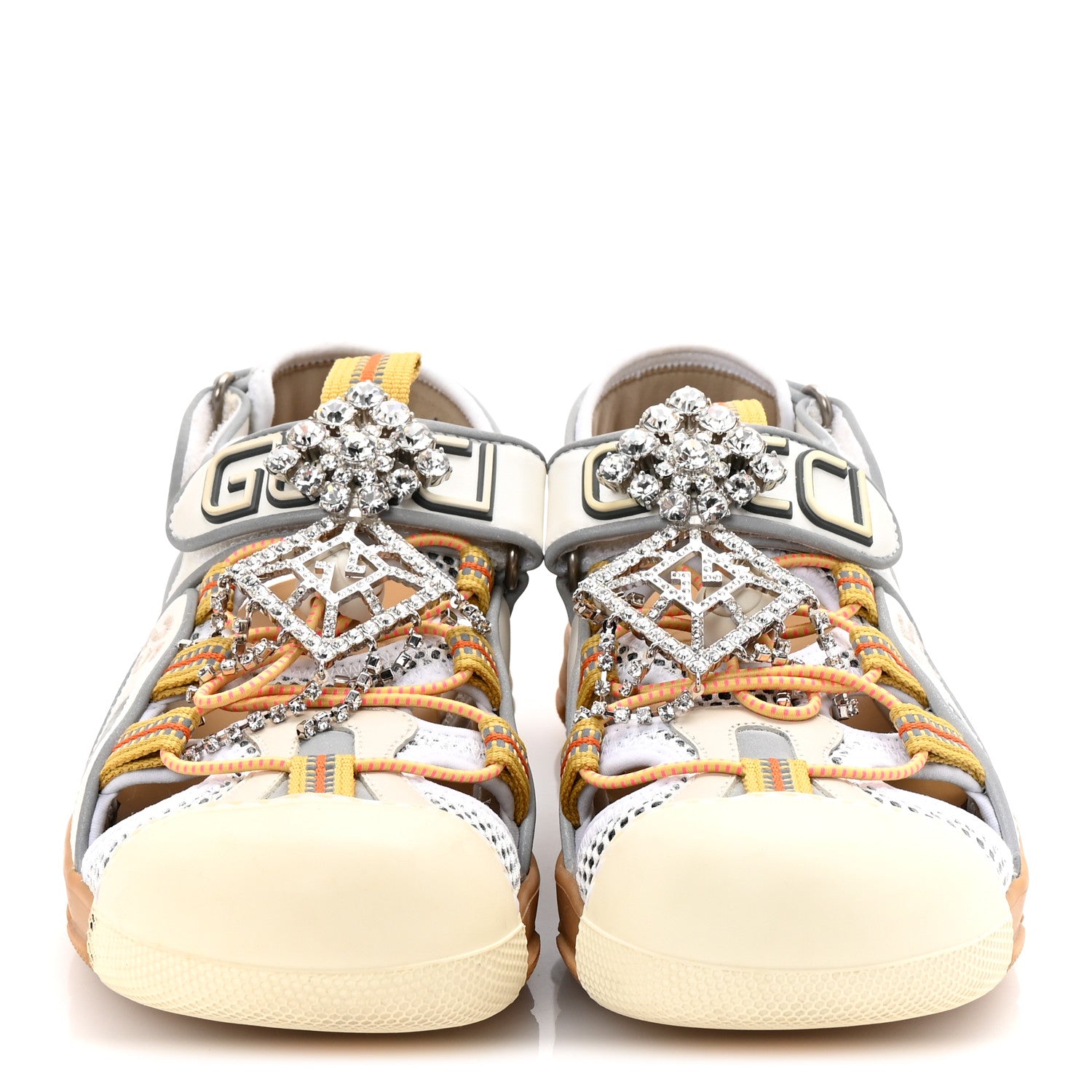 Gucci Mesh Fabric Tinsel Sport Sandals 37 White Silver 3 of 9
