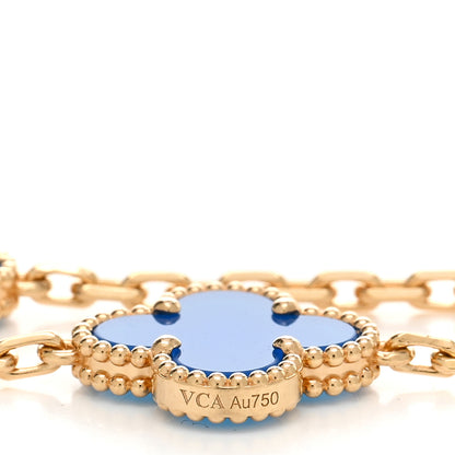 Van Cleef & Arpels 18K Yellow Gold Blue Agate 5 Motifs Vintage Alhambra Bracelet 3 of 4