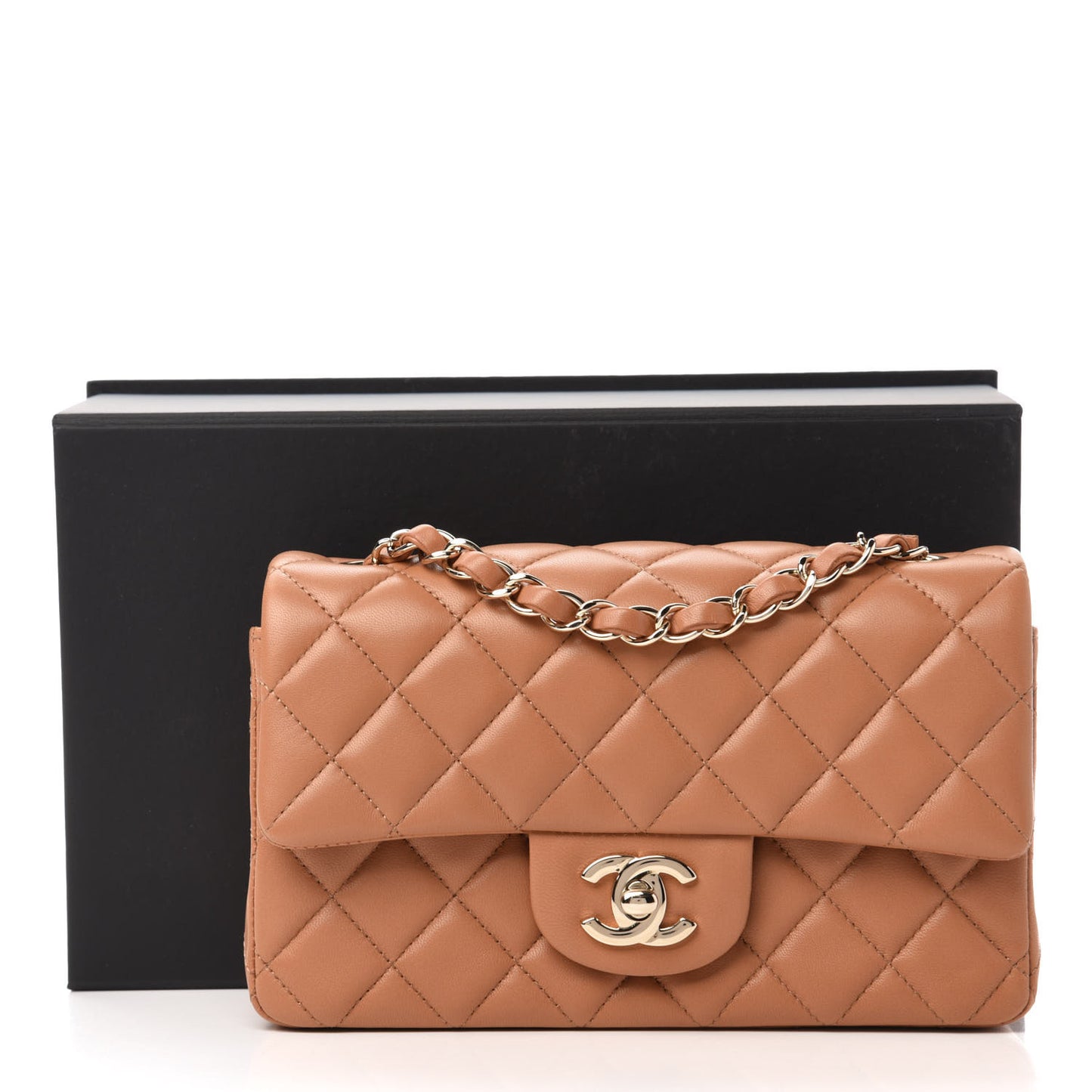Lambskin Quilted Mini Rectangular Flap Brown