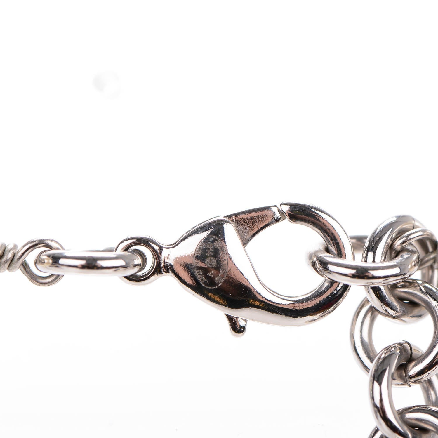 Chanel Crystal Pearl CC Long Necklace Silver 3 of 5
