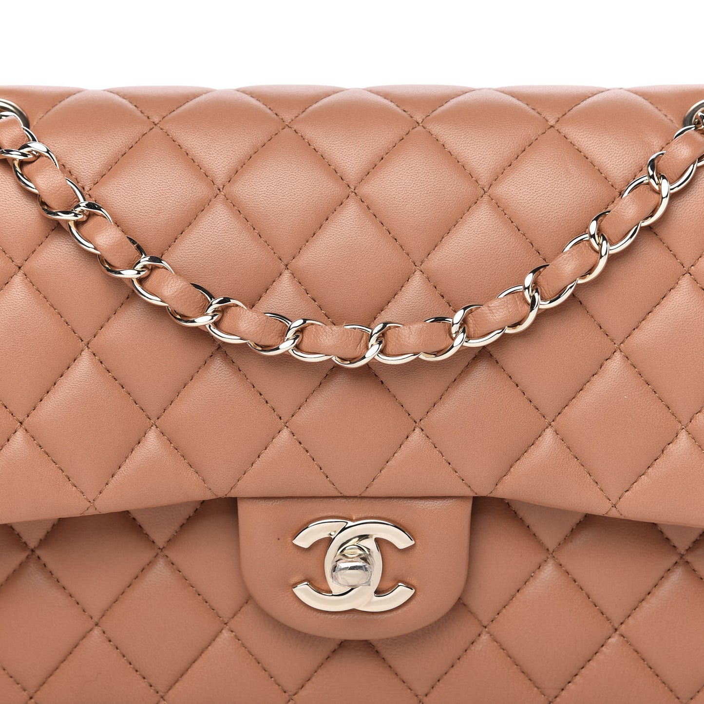 Lambskin Quilted Medium Double Flap Brown