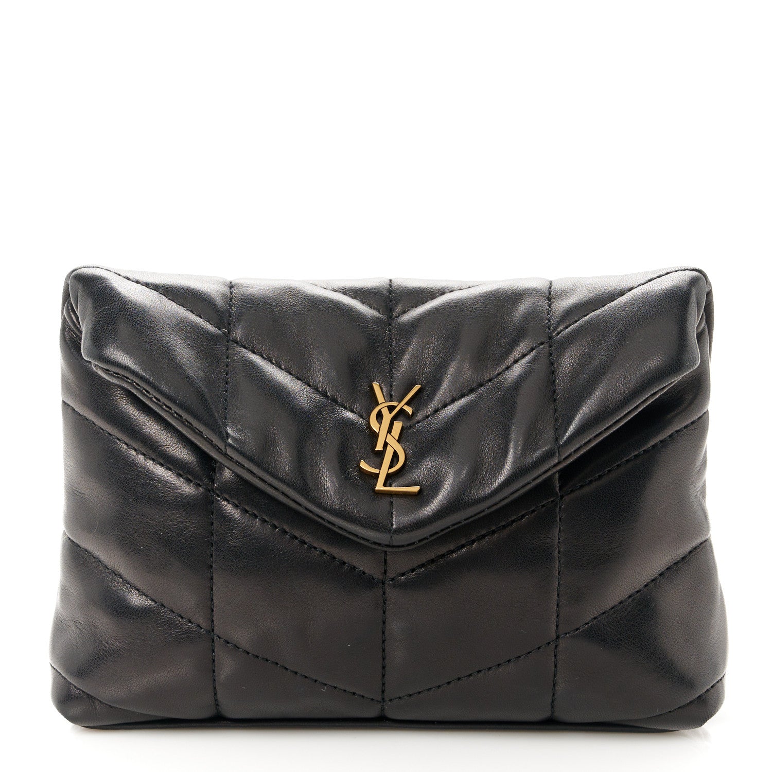 Saint Laurent Lambskin Monogram Loulou Puffer Pouch Clutch Black 1 of 15