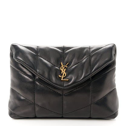 Saint Laurent Lambskin Monogram Loulou Puffer Pouch Clutch Black 1 of 15