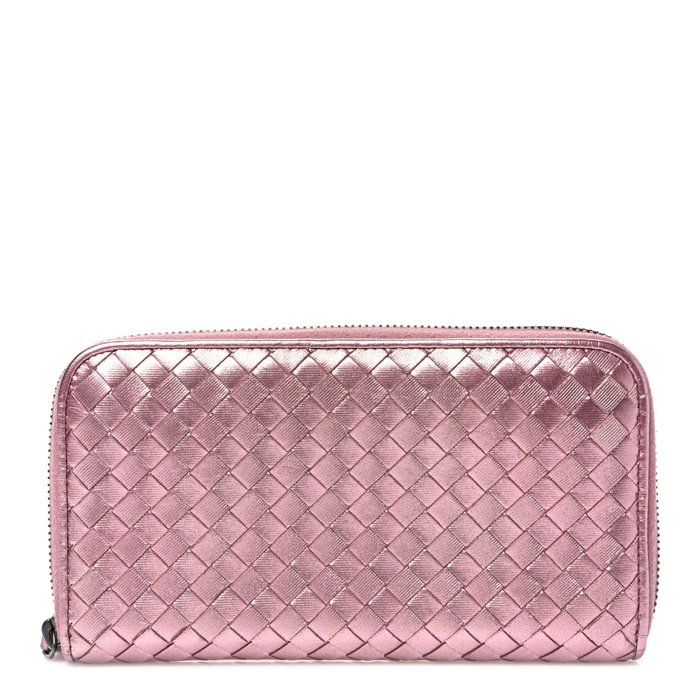 Metallic Nappa Intrecciato Zip Around Wallet Pink