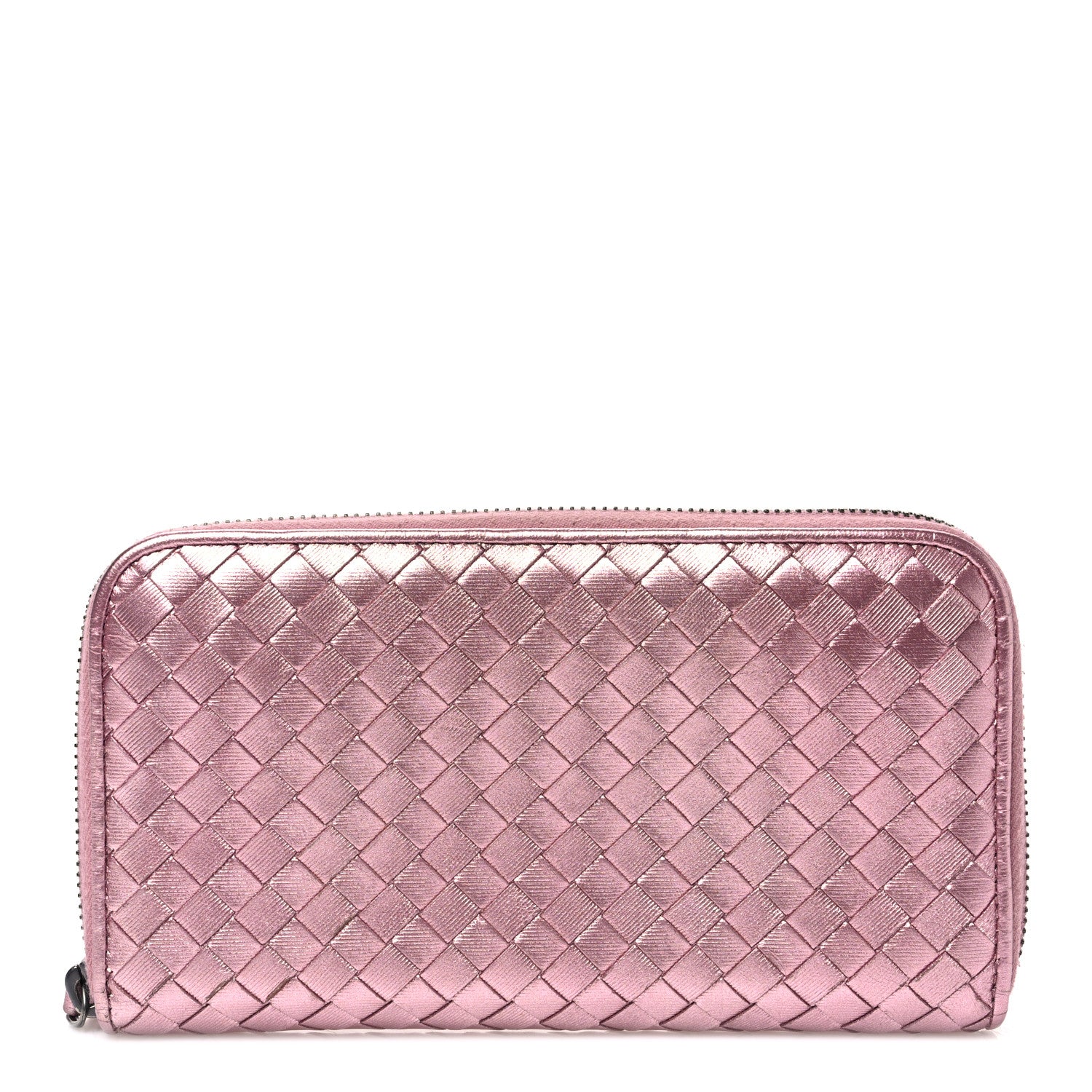 Bottega Veneta Metallic Nappa Intrecciato Zip Around Wallet Pink 1 of 8