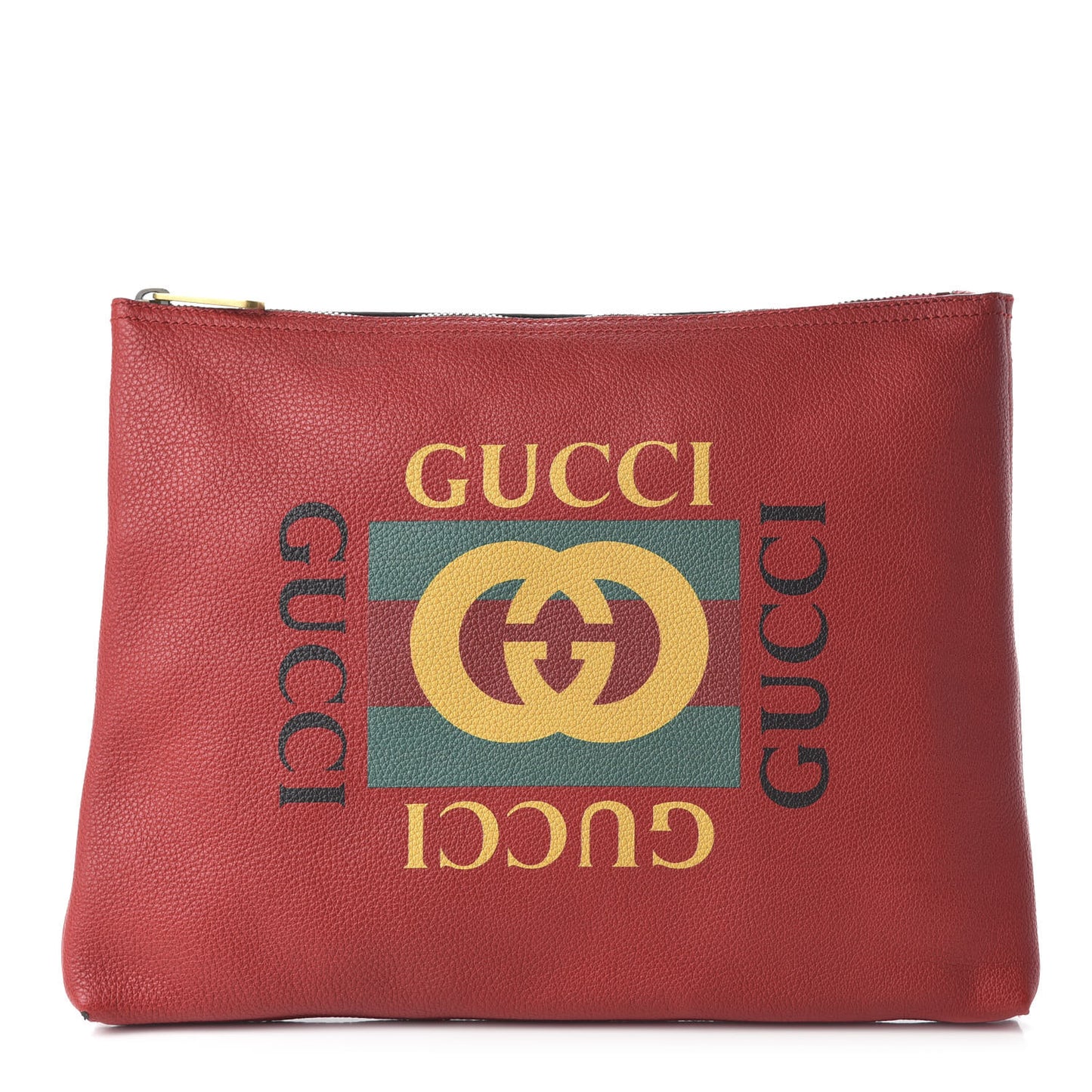 Pebbled Calfskin Medium Logo Portfolio Clutch Hibiscus Red