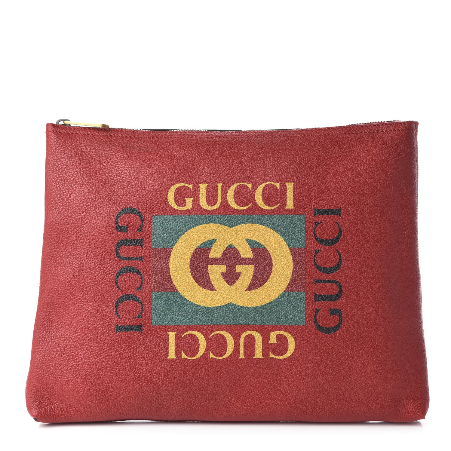 Gucci Pebbled Calfskin Medium Logo Portfolio Clutch Hibiscus Red 1 of 10