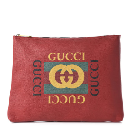 Gucci Pebbled Calfskin Medium Logo Portfolio Clutch Hibiscus Red 1 of 10