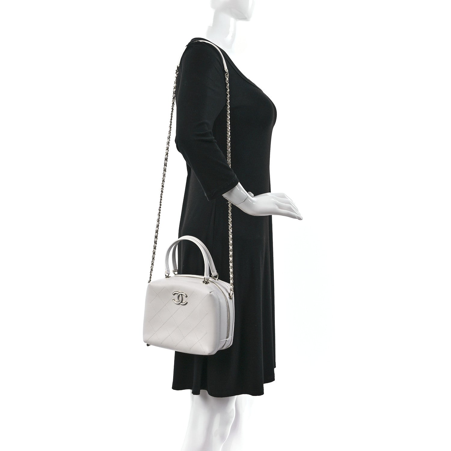 Chanel Calfskin Stitched Cube Top Handle Crossbody Bag White 2 of 12