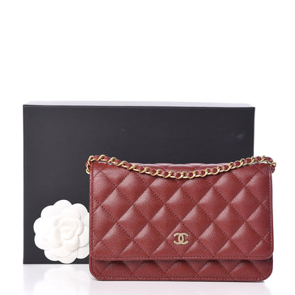 Chanel Metallic Caviar Quilted Wallet On Chain WOC Red 13 of 13