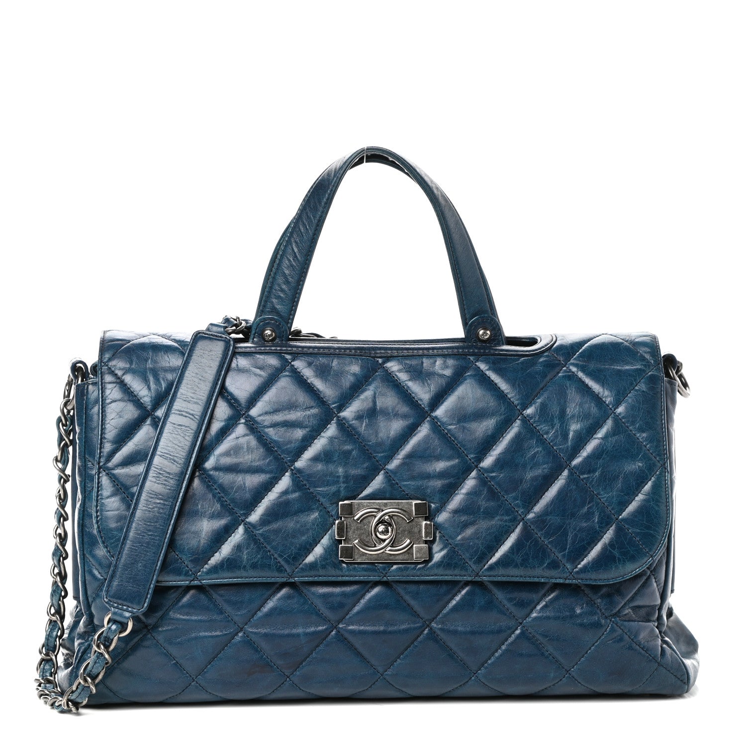 Chanel Glazed Calfskin Boy Satchel Flap Blue 1 of 10