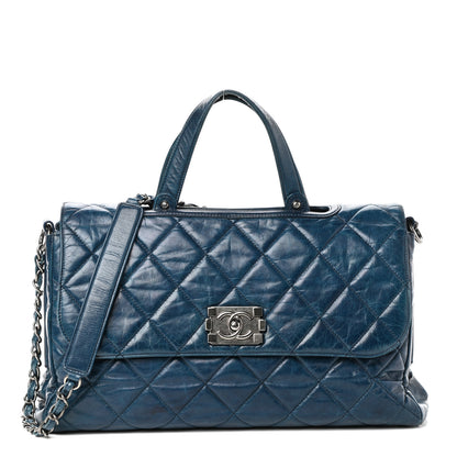 Chanel Glazed Calfskin Boy Satchel Flap Blue 1 of 10