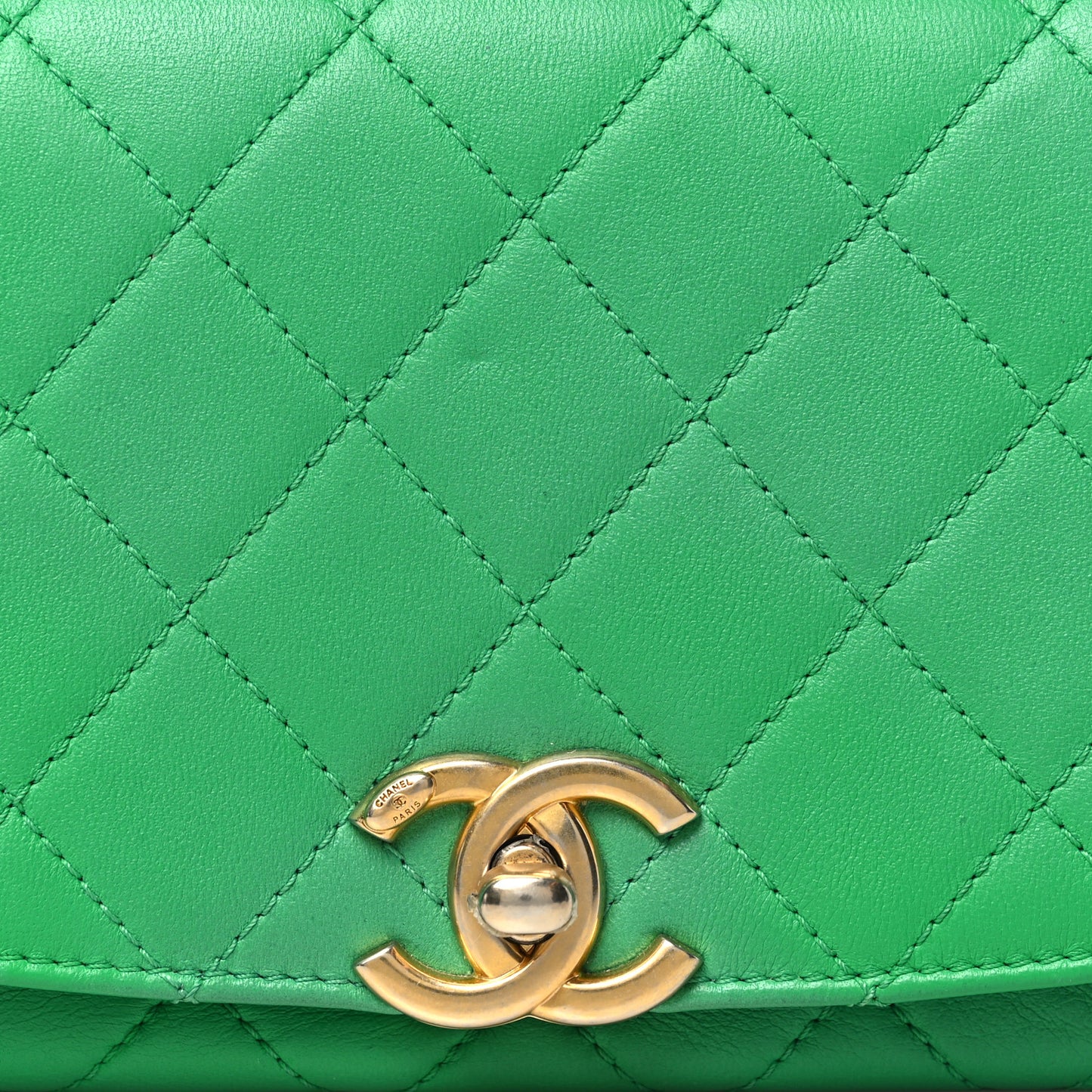 Lambskin Quilted La Parisienne Top Handle Flap Green