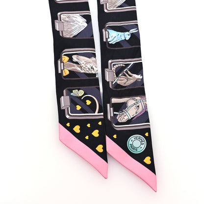 Hermes Silk Story Twilly Black Rose Gris 4 of 8