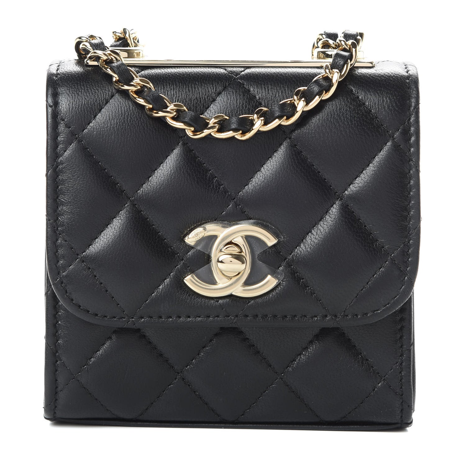 Lambskin Quilted Mini Trendy CC Chain Wallet Black