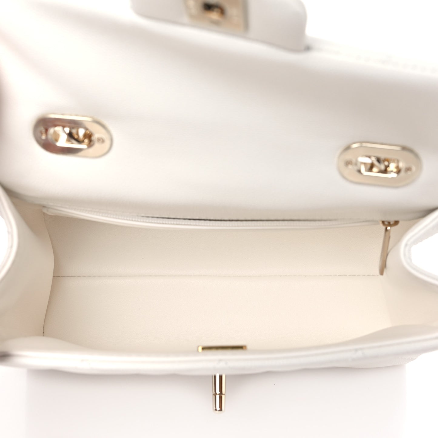 Caviar Quilted Mini Retro Twist Top Handle Flap White