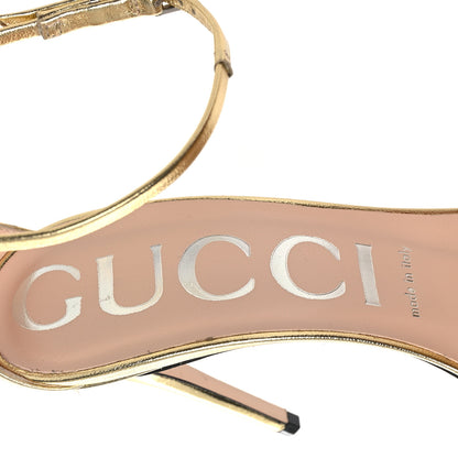 Gucci Metallic Crystal GG Ankle Strap High Heel Sandals 37 Gold 8 of 13