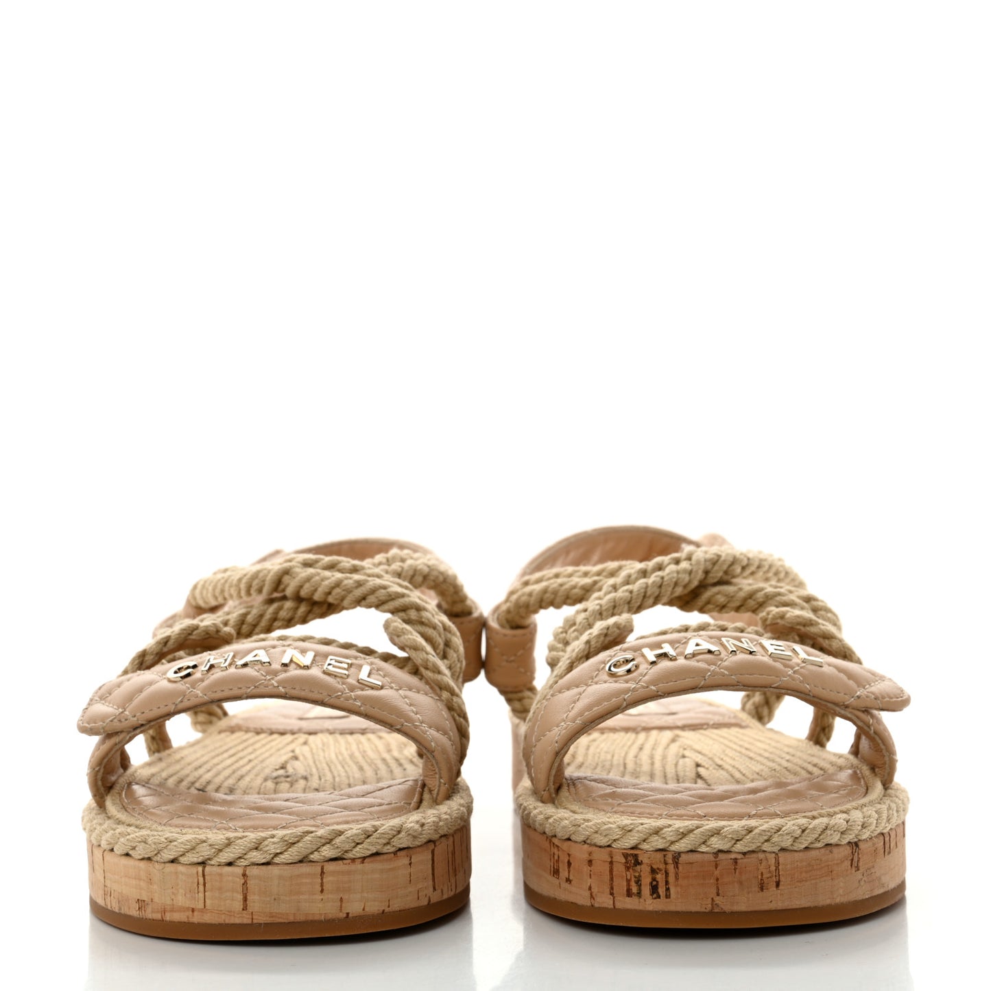 Cord Lambskin Quilted Logo Sandals 40 Beige