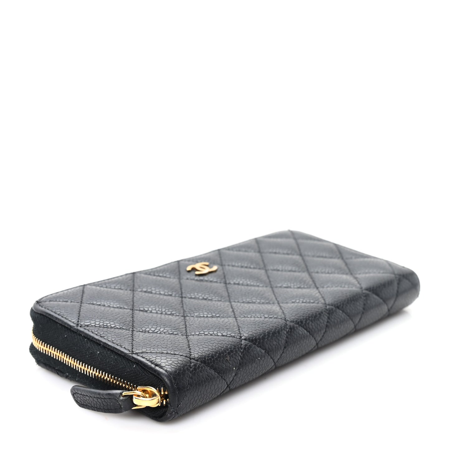 Caviar Quilted Large Gusset Zip Around Wallet Black