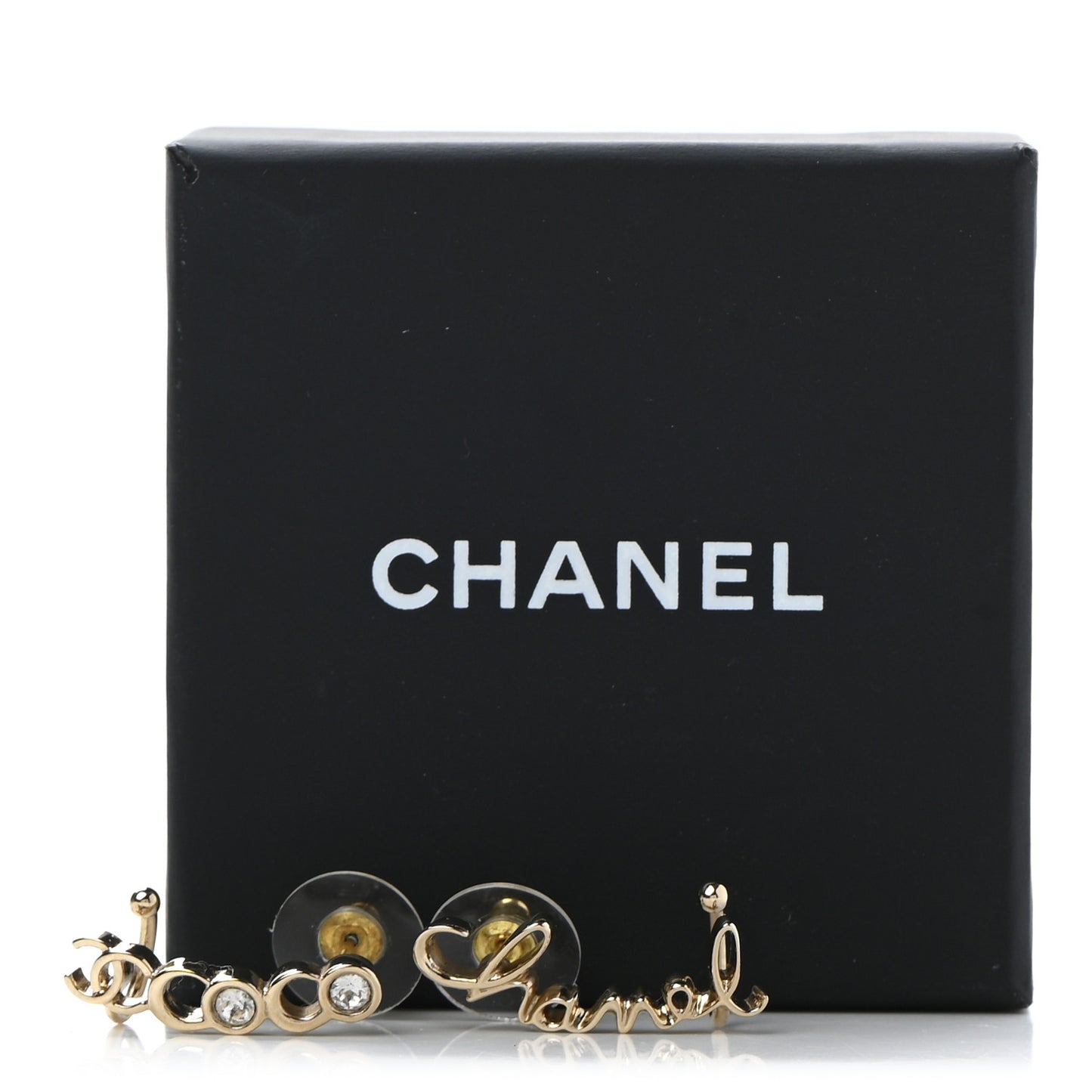 Metal Crystal Coco Script CC Climber Earrings Gold