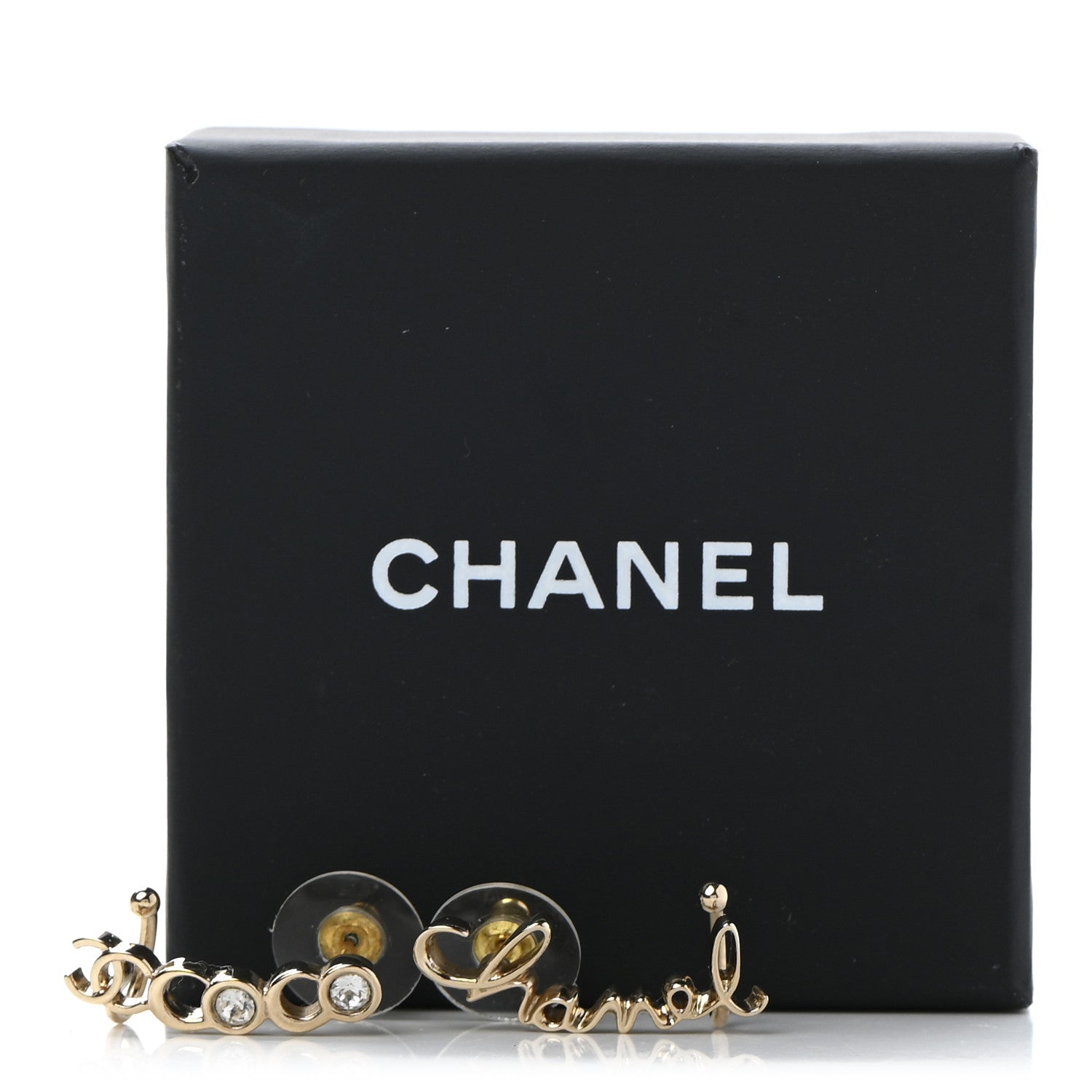Chanel Metal Crystal Coco Script CC Climber Earrings Gold 5 of 5