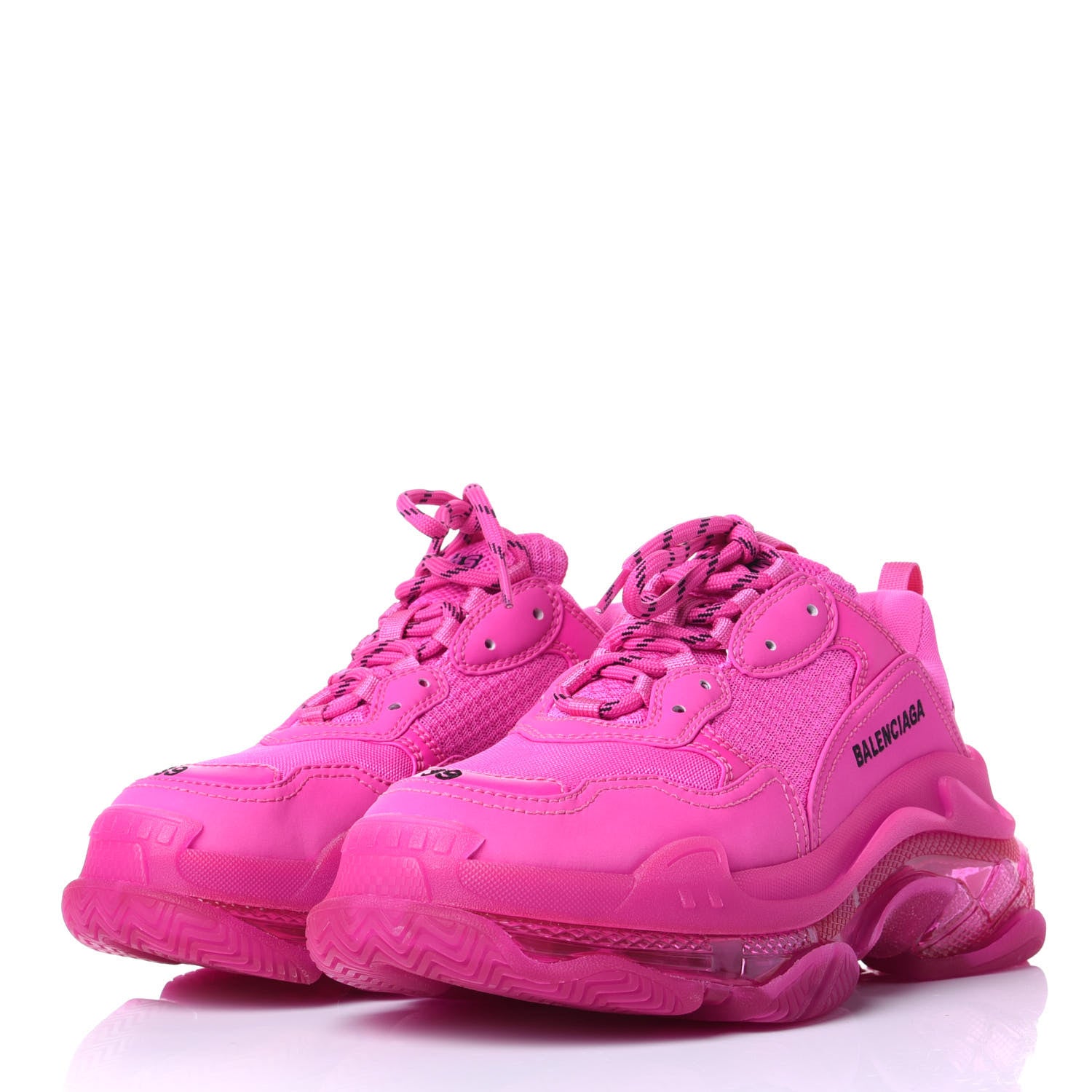 Balenciaga Fabric Mesh Clear Sole Fluo Womens Triple S Sneakers 39 Pink 3 of 8