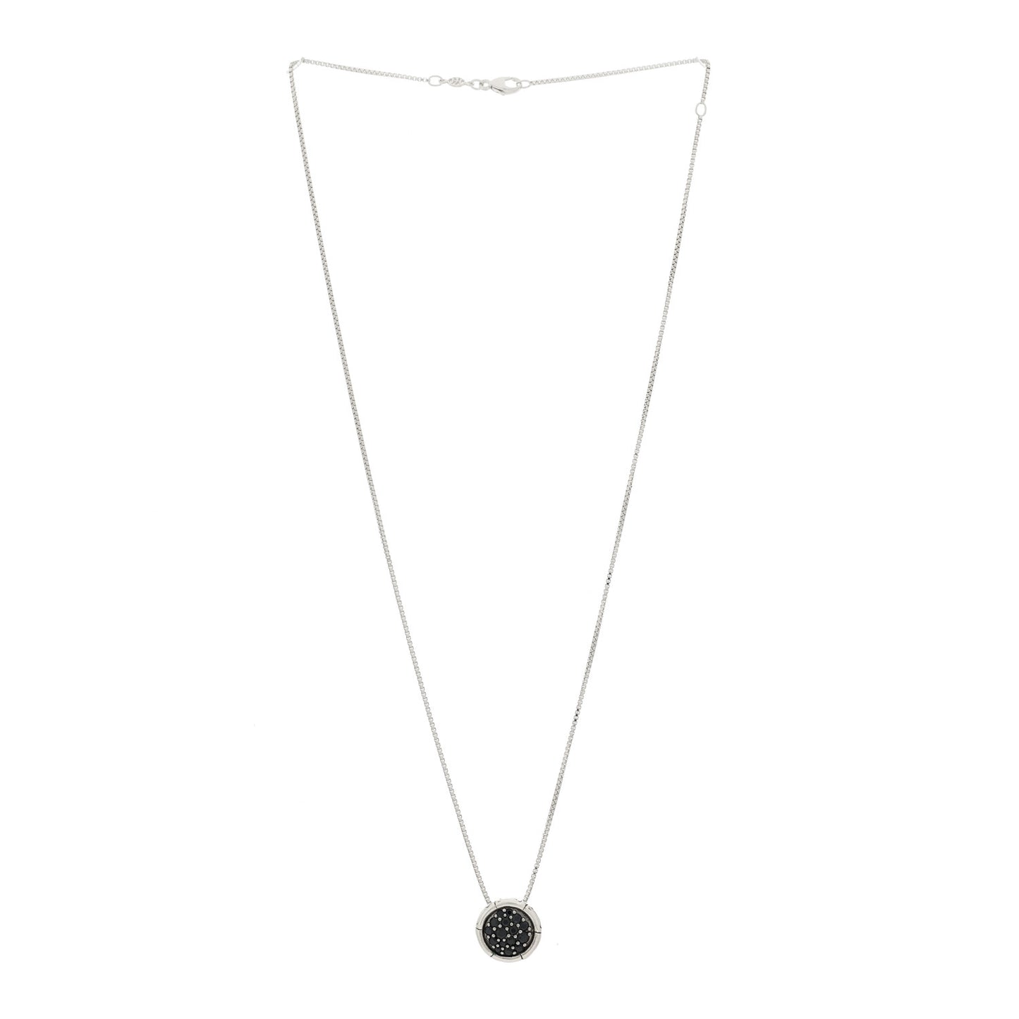 Sterling Silver Black Sapphire Small Bamboo Round Pendant Necklace