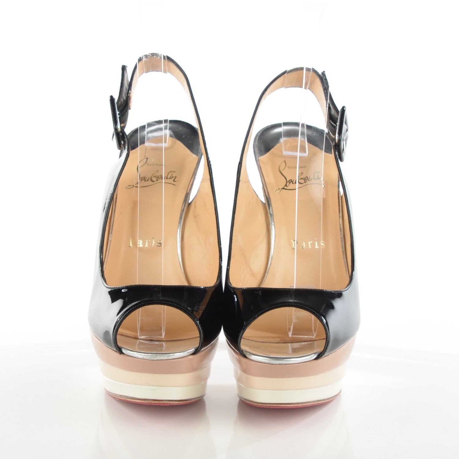 Christian Louboutin Patent 123 Scarpe 140 Platform Slingback Pumps 37.5 Black 2 of 7