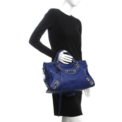 Balenciaga Chevre Gold Metallic Edge Hardware City Bleu Roi 2 of 10