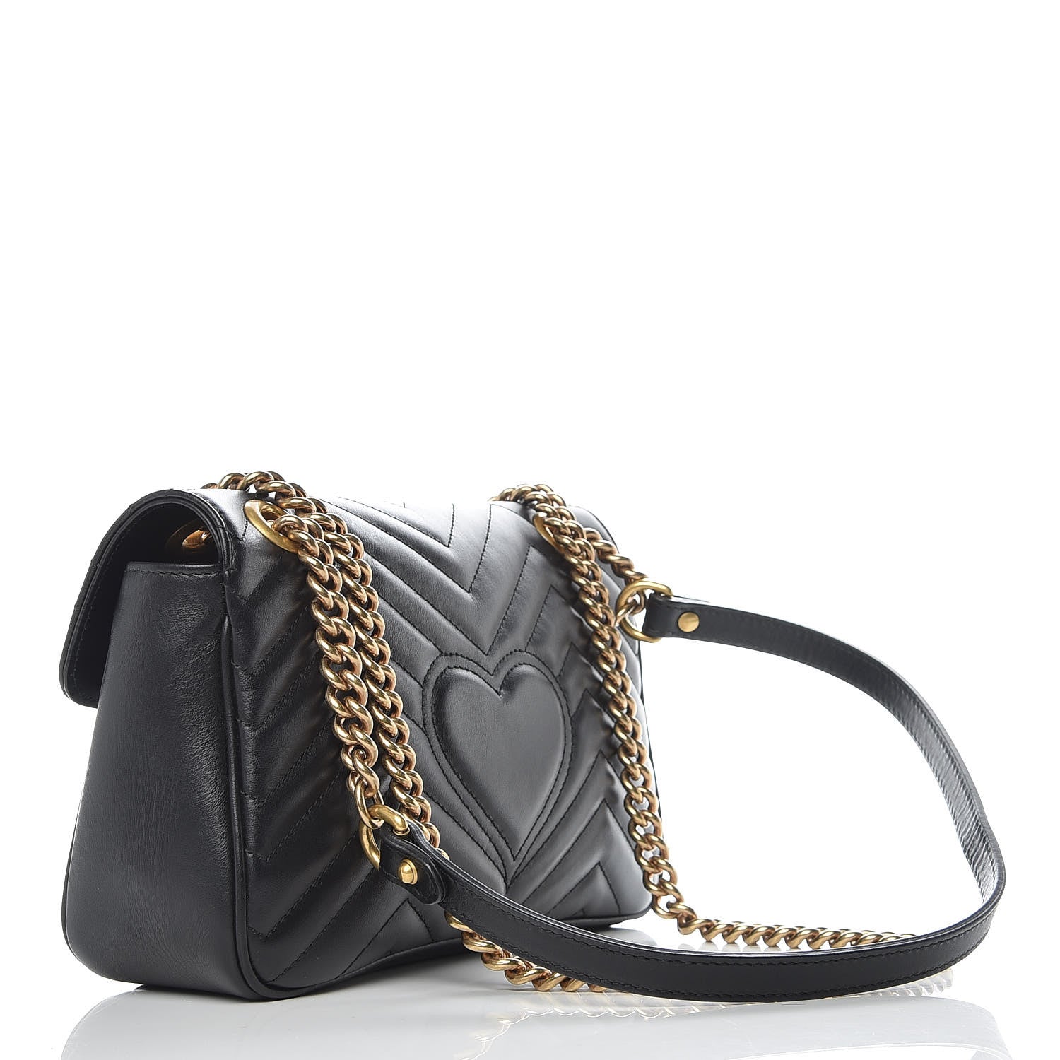 Gucci Calfskin Matelasse Small GG Marmont Shoulder Bag Black 3 of 9