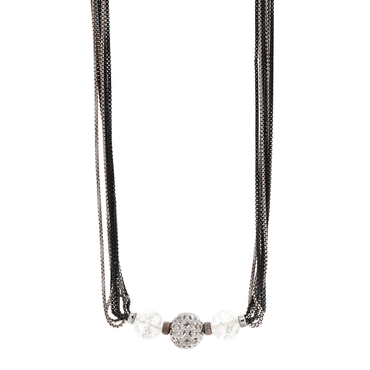 David Yurman Sterling Silver Diamond Rock Crystal Quatrefoil Ball Multi Strand Necklace 1 of 5