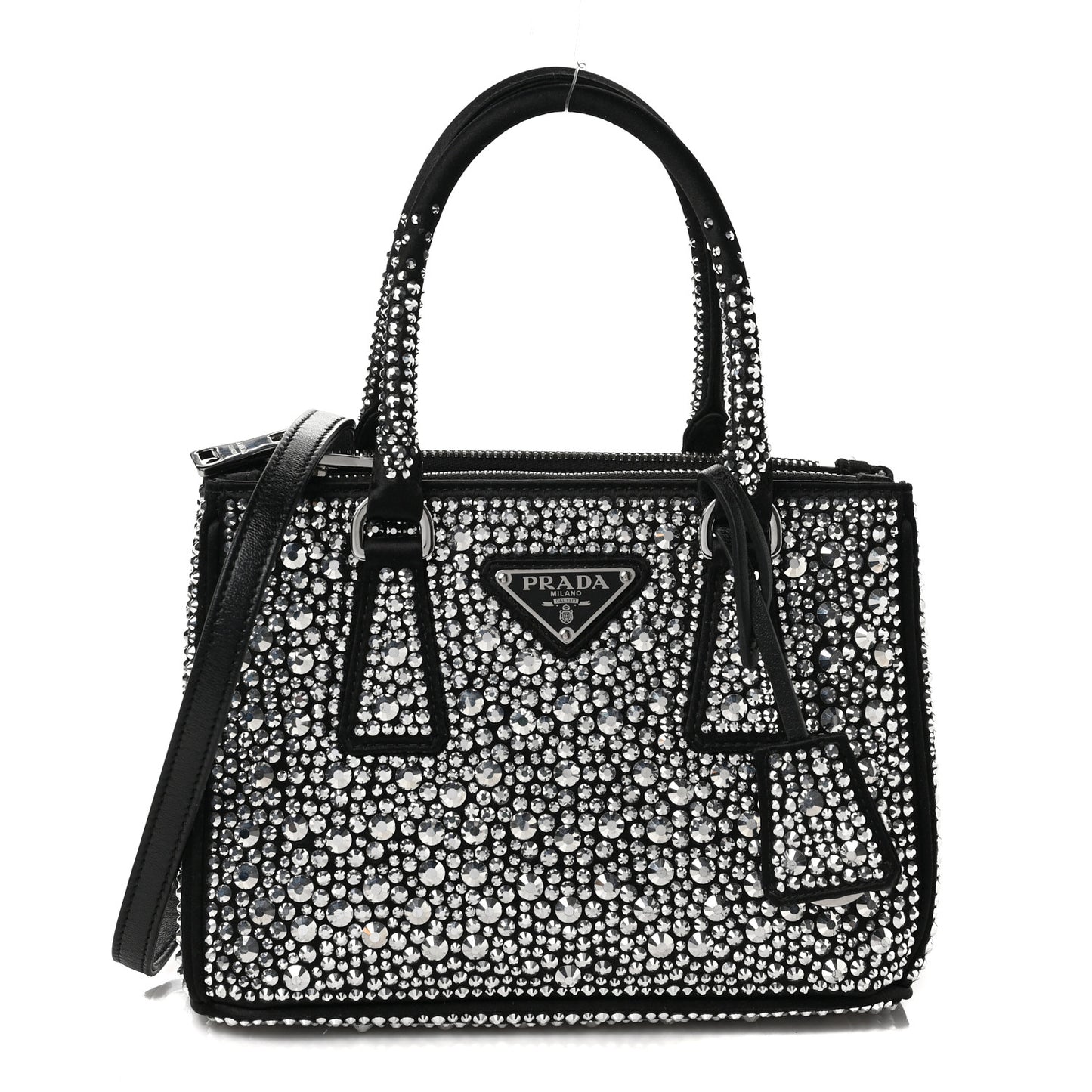 Satin Crystal Mini Galleria Double Zip Tote Metal