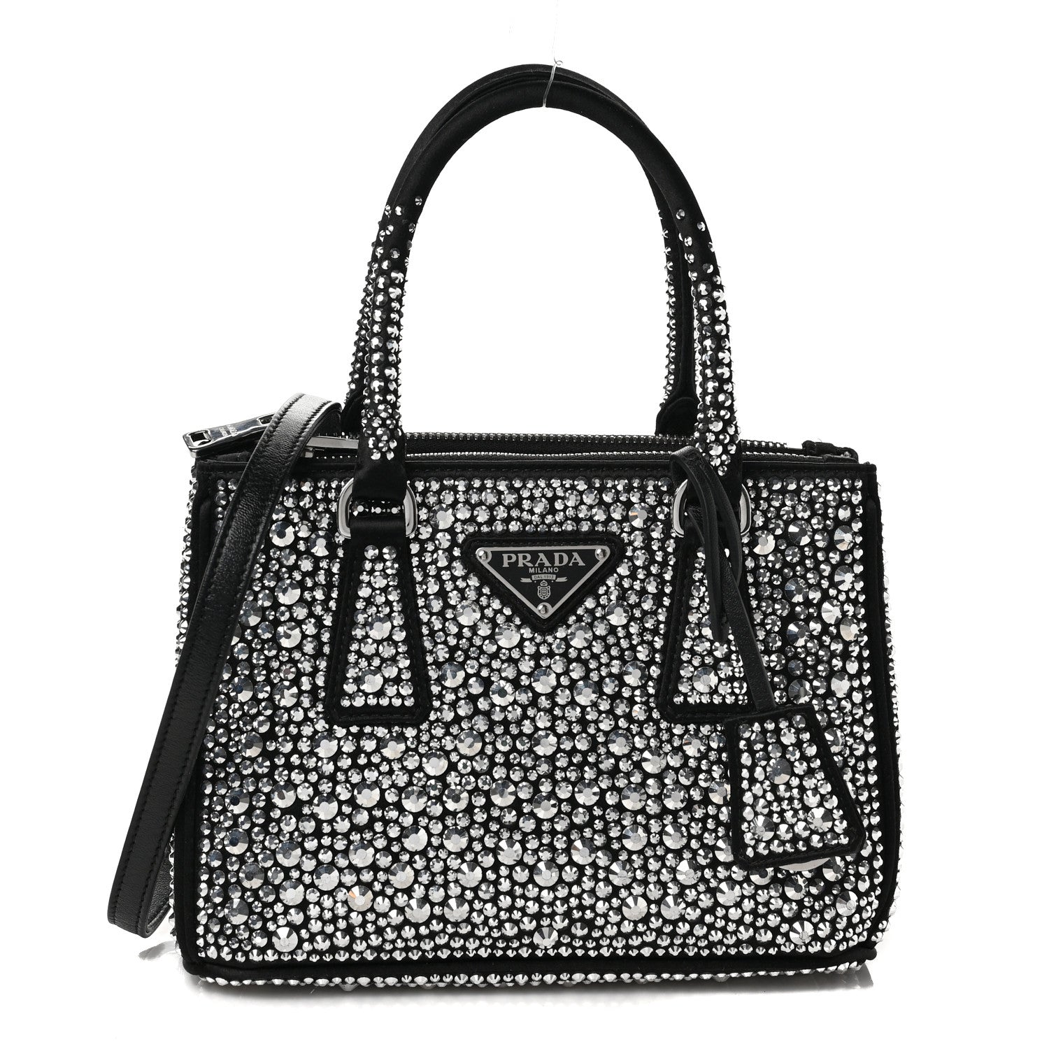 Prada Satin Crystal Mini Galleria Double Zip Tote Metal 1 of 5