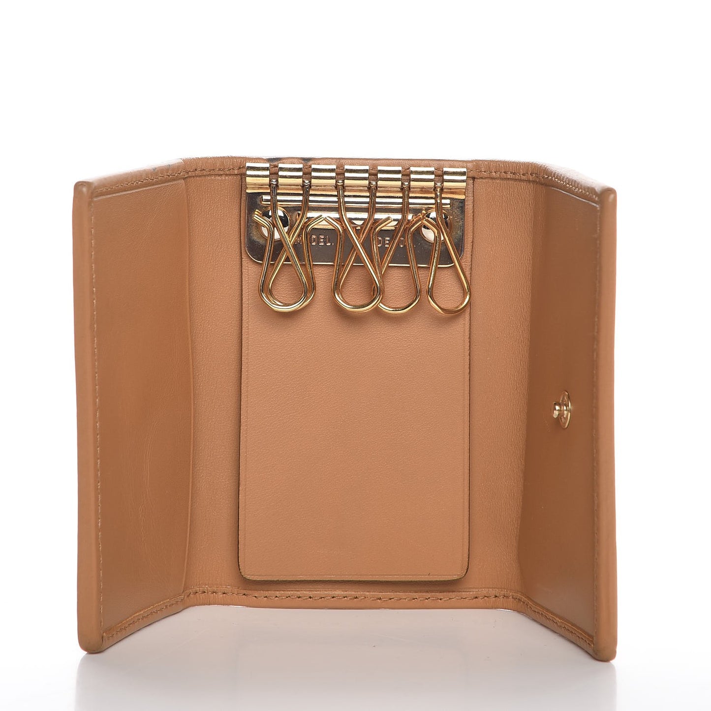 Calfskin Web 6 Key Holder Case Tan