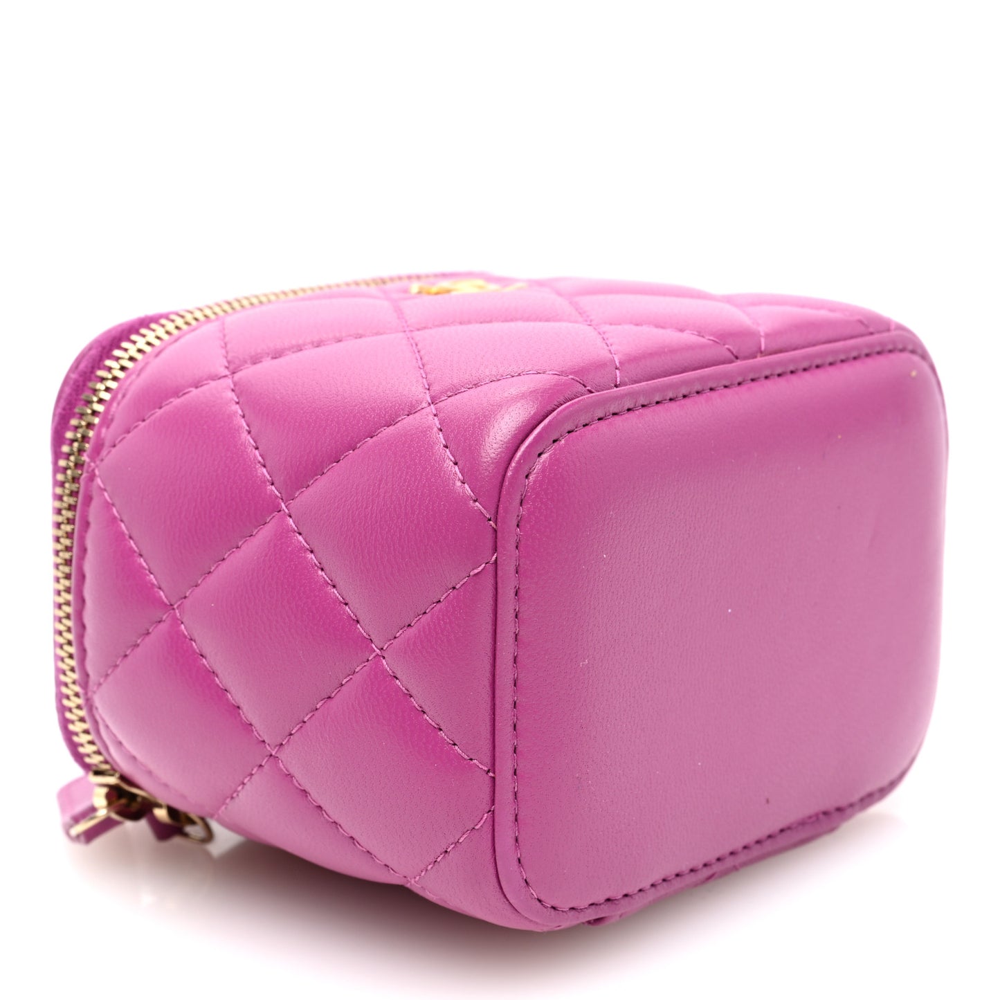 Lambskin Quilted Pearl Crush Mini Vanity Case With Chain  Purple