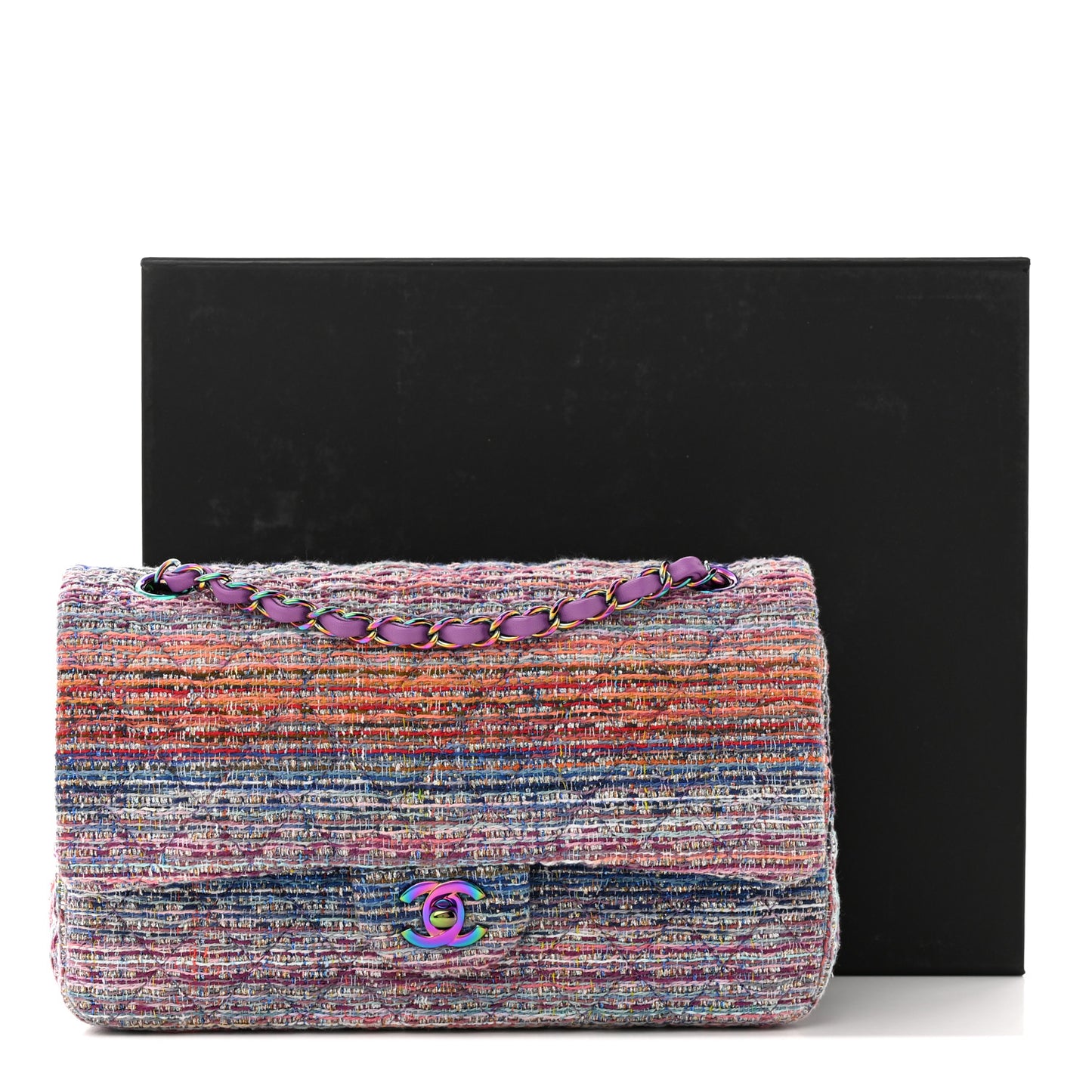 Tweed Quilted Medium Double Flap Blue Pink Orange