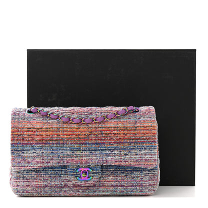 Chanel Tweed Quilted Medium Double Flap Blue Pink Orange 11 of 11
