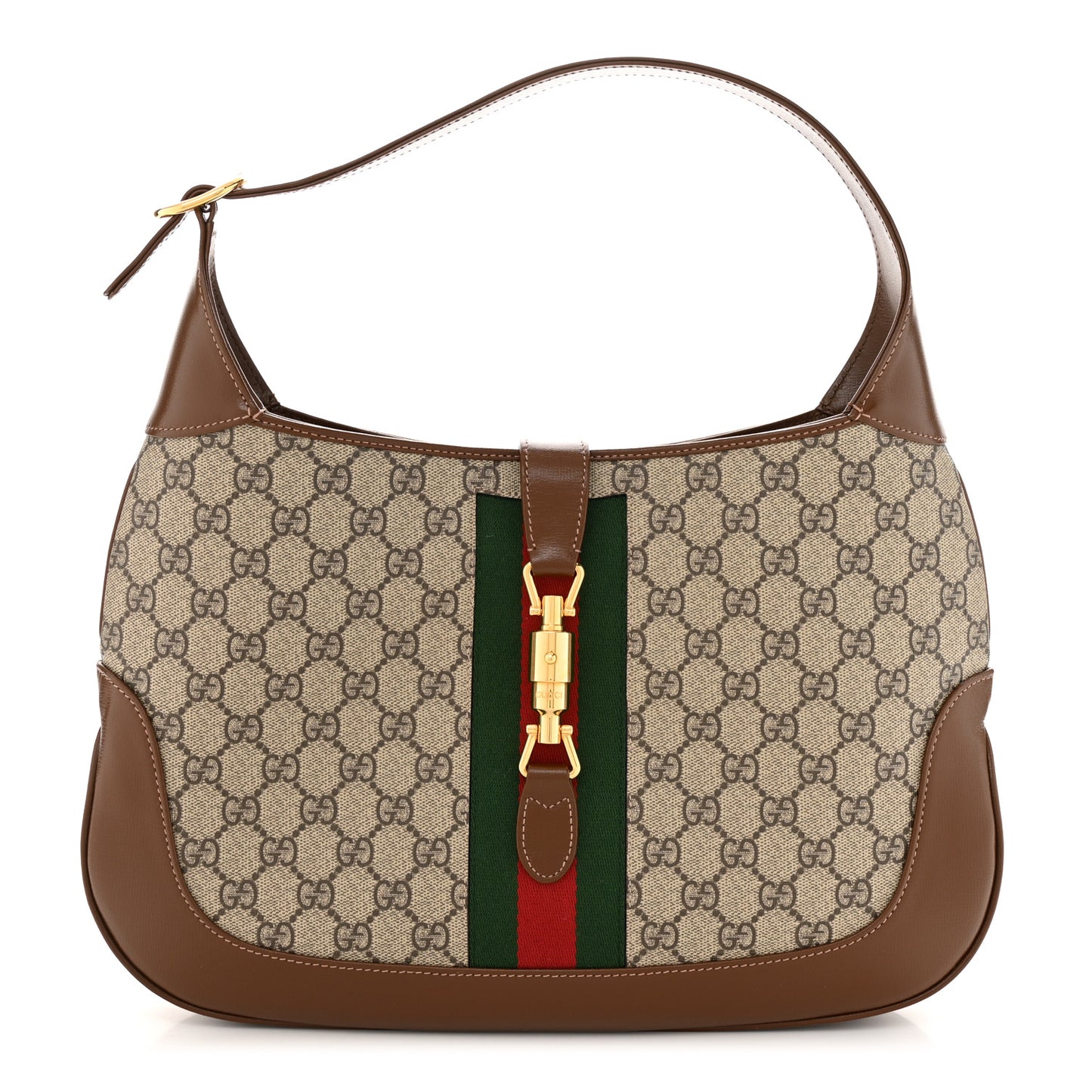 GG Supreme Monogram Azalea Calfskin Web Medium Jackie 1961 Hobo Beige Ebony Brown Sugar