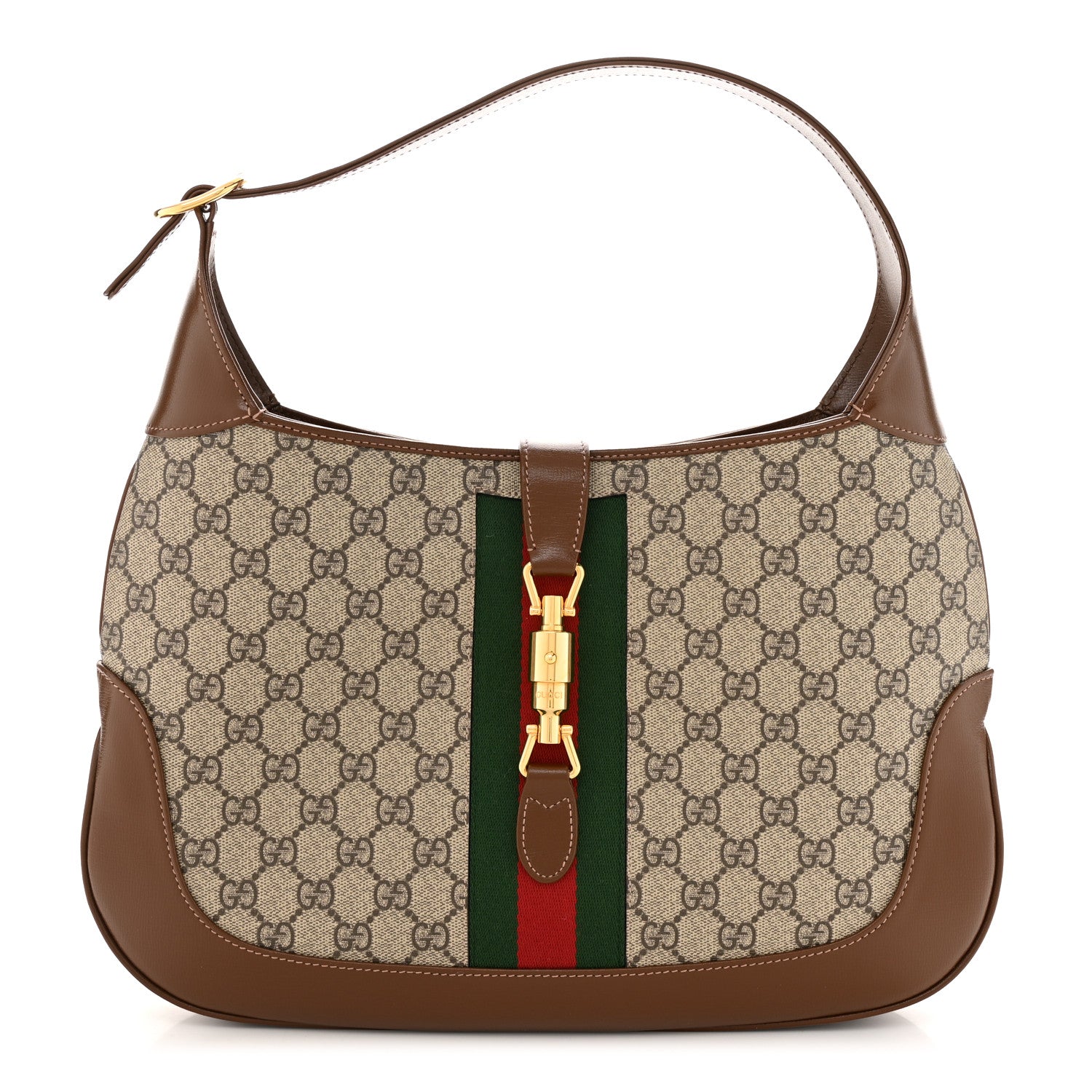Gucci GG Supreme Monogram Azalea Calfskin Web Medium Jackie 1961 Hobo Beige Ebony Brown Sugar 1 of 10