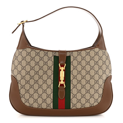 Gucci GG Supreme Monogram Azalea Calfskin Web Medium Jackie 1961 Hobo Beige Ebony Brown Sugar 1 of 10