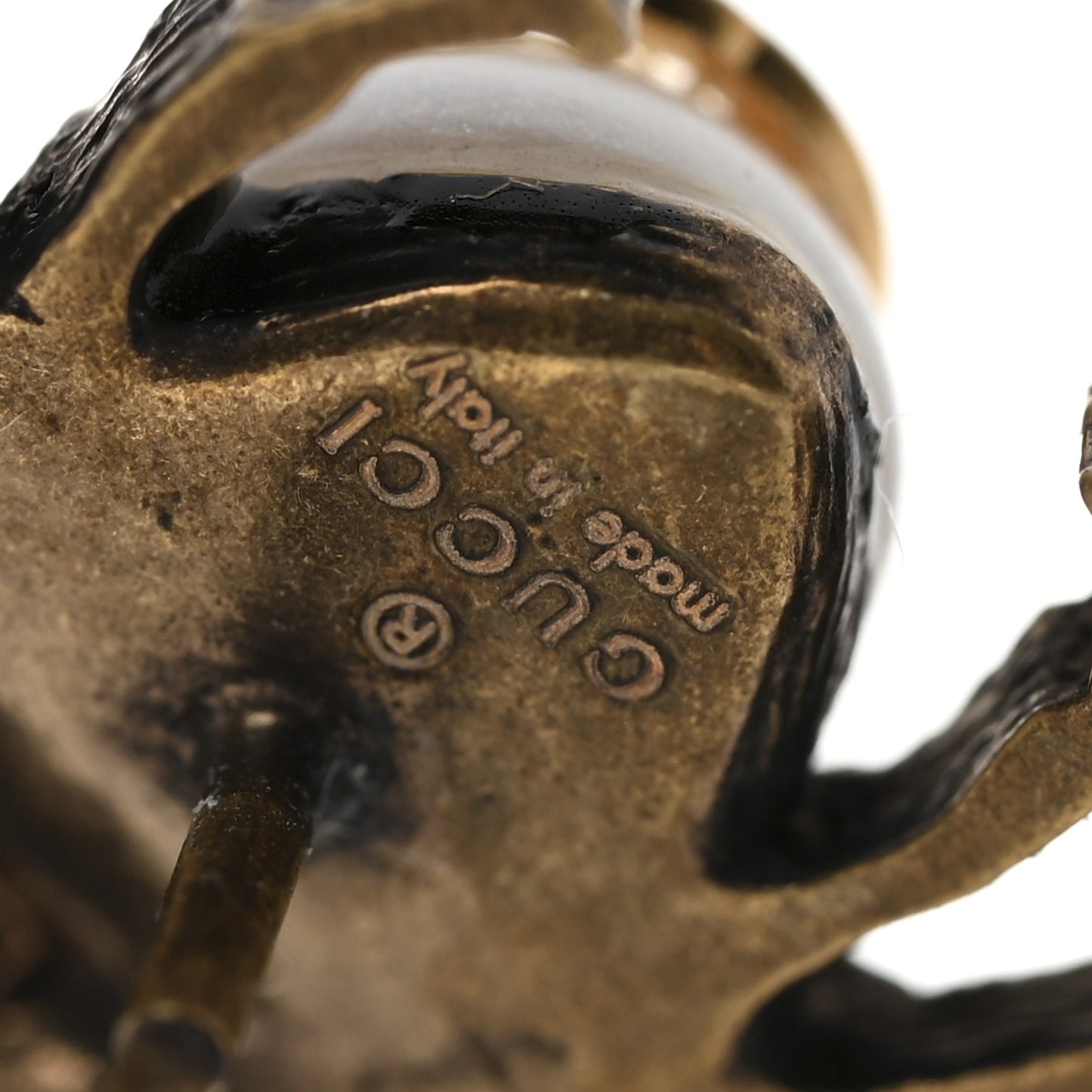 Crystal Pearl GG Bee Earrings Gold